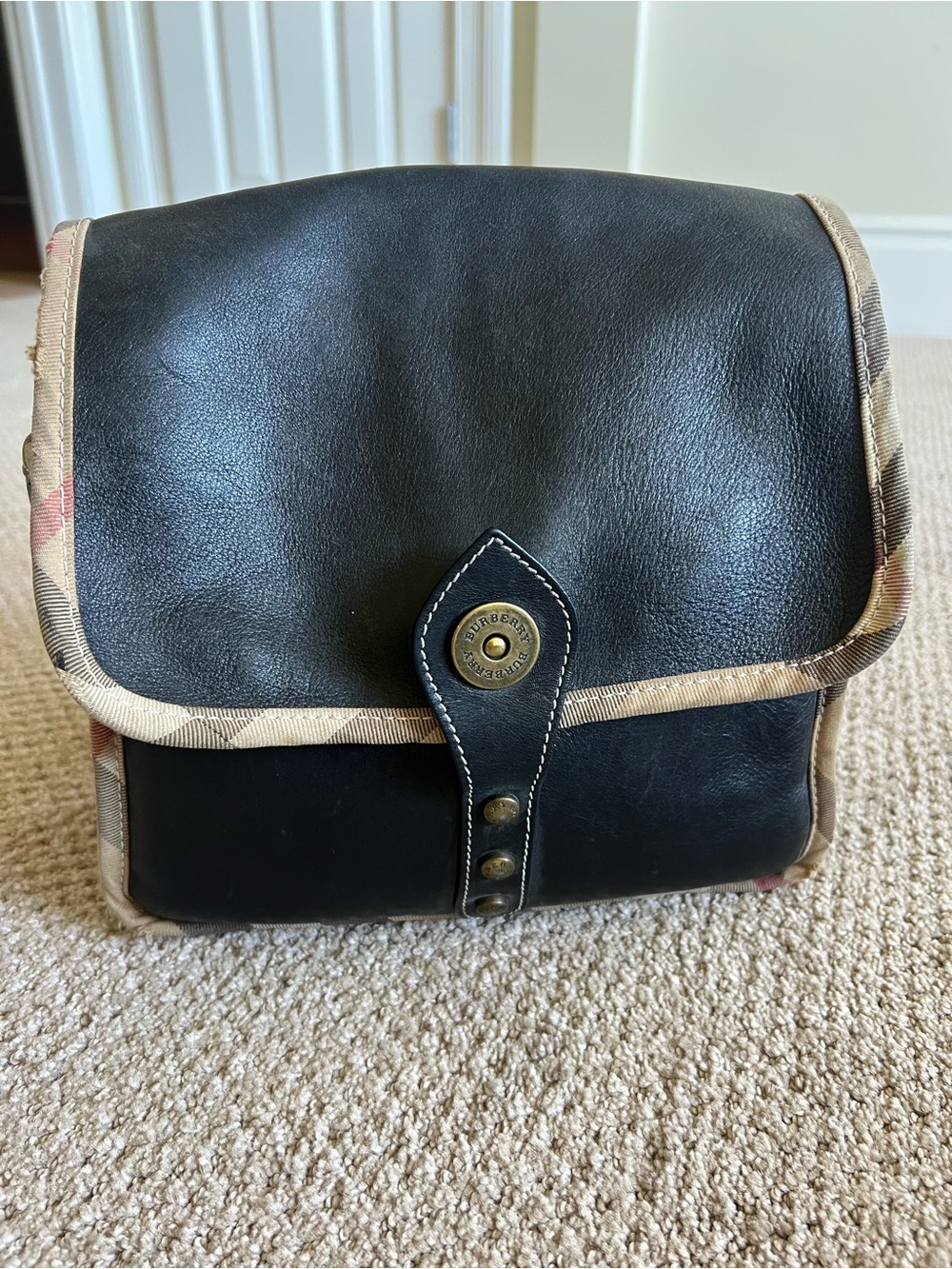 Burberry Vintage Black Leather & Nova Check Backpack – Authentic
